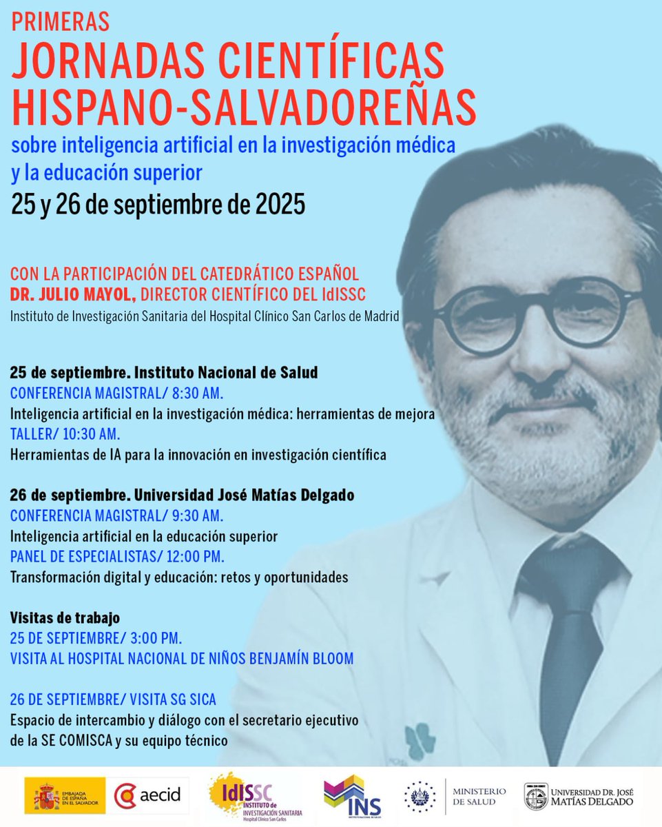Durante su estancia en 🇸🇻 <a href="/juliomayol/">Julio Mayol</a> visitará el  Hospital Benjamin Bloom donde <a href="/AECIDElSalvador/">AECID El Salvador</a> tiene un proyecto de cooperación y la sede del SICA,  donde se reunirá con la  <a href="/SECOMISCA/">SE-COMISCA / SICA</a> con quien 🇪🇸 tenemos también programas de cooperación,  para tratar sobre salud en la region