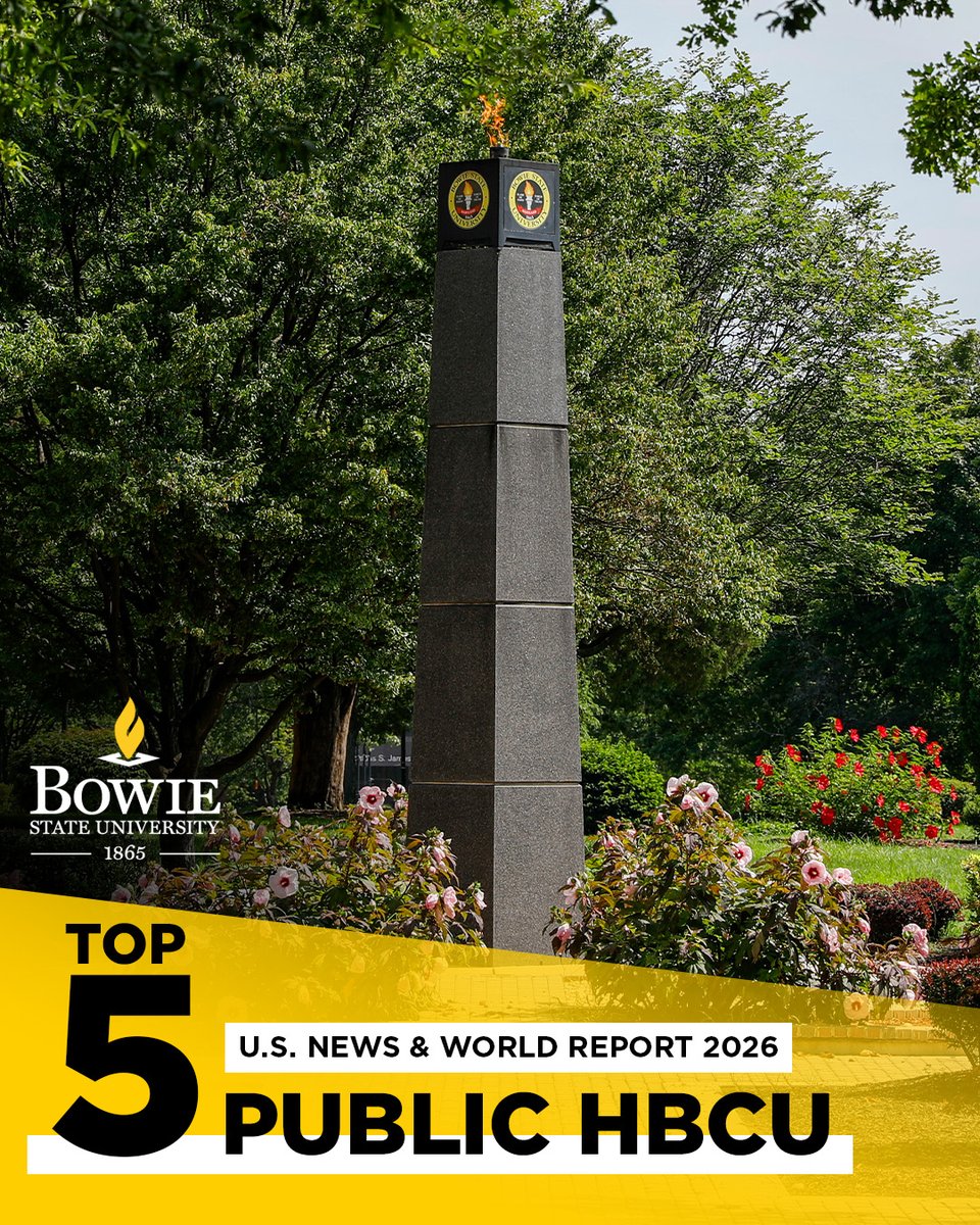 BowieState's tweet image. Bowie State is proud to be #11 among the Best HBCUs in the 2026 U.S. News &amp;amp; World Report rankings!🎉That makes us one of the top 5 public HBCUs in the country. For 160 years, excellence in education has been our legacy. It isn’t just what we do — it’s who we are. 🖤💛