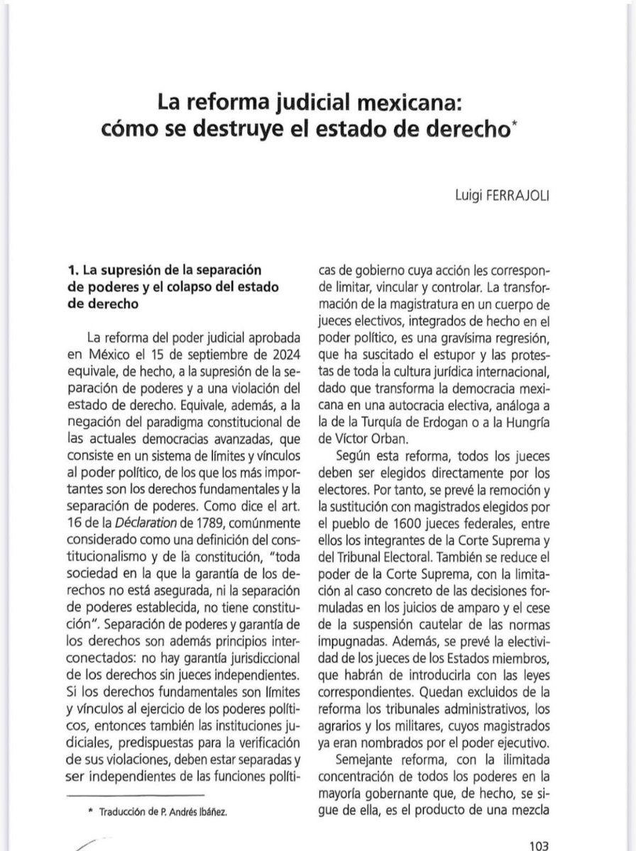 Vaya título patas este artículo del gran jurista Luigi Ferrajoli: “La reforma judicial mexicana: cómo se destruye el estado de derecho”.

Lo puedes descargar aquí—> drive.google.com/file/d/1XameGV…