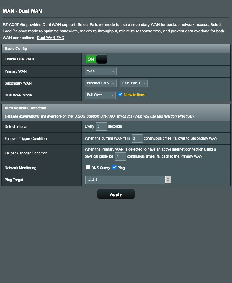 KSitjar's tweet photo. If you're a digital nomad like me - with at least 2 internet providers - you should route set them to bridge mode and connect to a separate router.

I've got an @ASUS  router with Dual WAN enabled, allowing me to failover to my backup internet without having to do anything. https://t.co/6jTMPVJGPM
