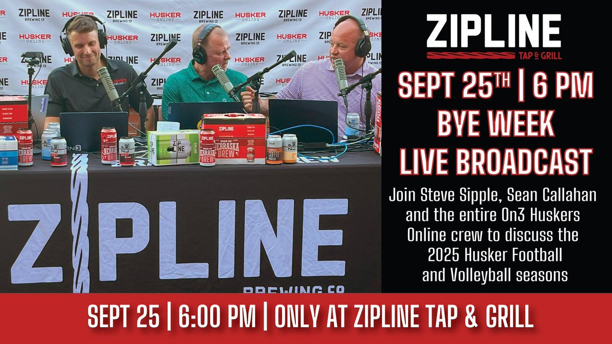 🚨 Husker fans! Join us Thursday 6–7 PM at Zipline Tap &amp; Grill in Fallbrook for HuskerOnline Live 🍻🍔 Specials on beer &amp; smash burgers + prize giveaways! Don’t miss it! 🔴⚪