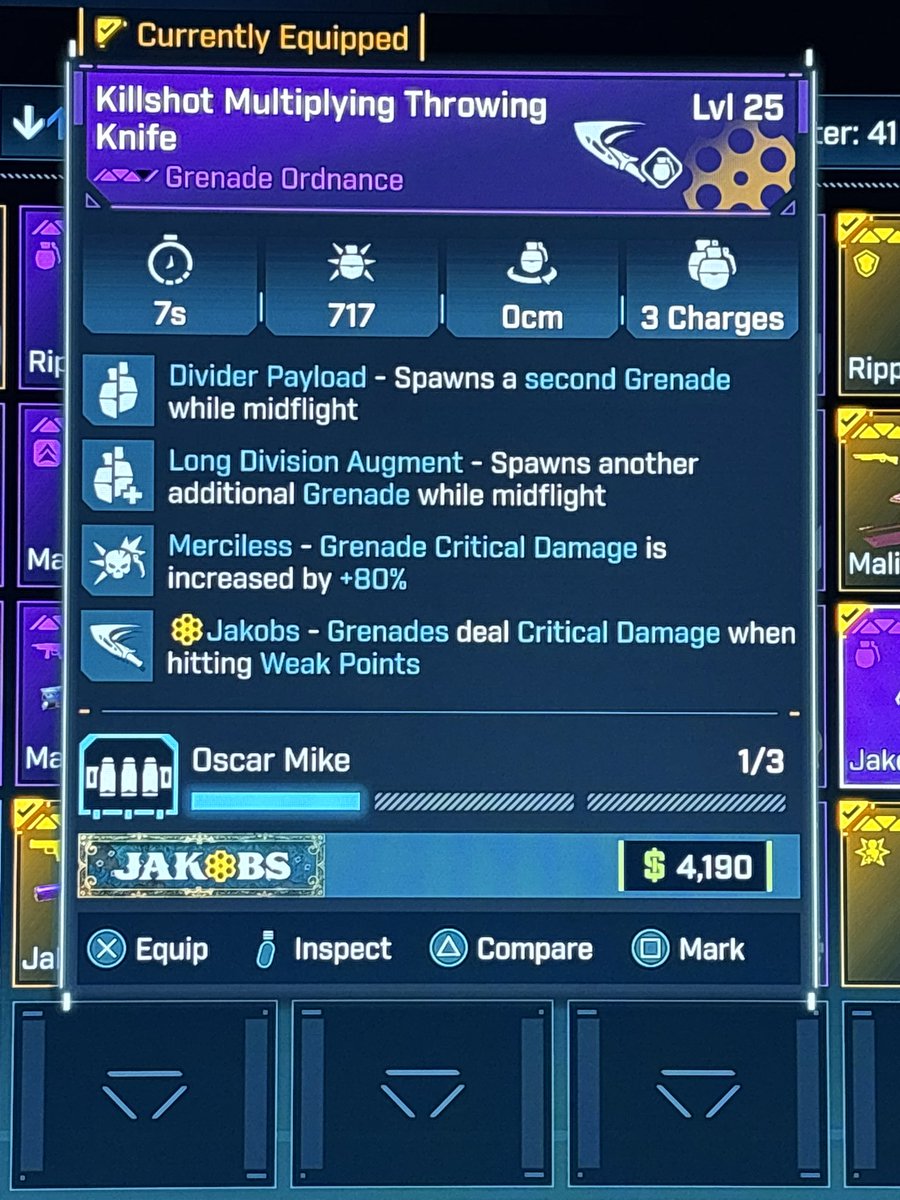 Here’s the best knife I’ve found in #Borderlands4 Found a legendary, but the legendary is that it rebounds. Only has one charge. This one boosts critical damage by 80%!