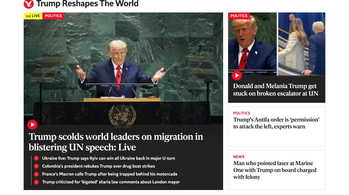 #TrumpisaNationalDisgrace #Tylenol #Ozempic #NobelPeacePrize trend with Donald Trump: Donald Trump and Melania Trump got stuck on a broken escalator at the UN. But Trump knows more than everyone about everything, so in just five minutes, they figured out how escape. 🤣🤣🤣