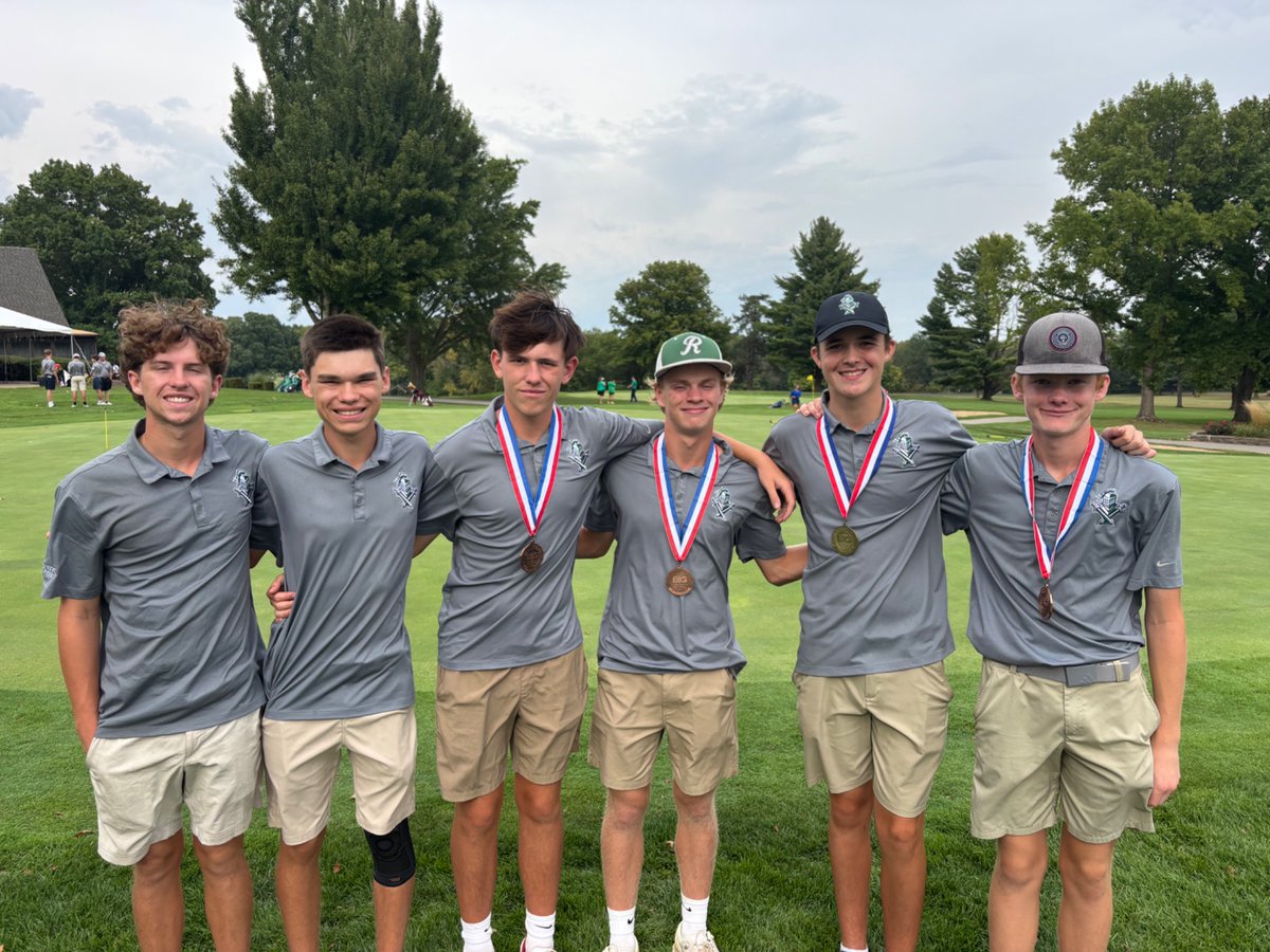 RHSBGOLF's tweet photo. It’s a great day to be a Knight! Shane Cunningham won a playoff for Medalist honors at the Big 12 Conference tournament today as the team took 2nd place! Great work!

S Cunningham 74 🥇
J Westerberg 79 (7th)
H Lochbaum 79 (8th)
H Gregg 80 (10th)
G Spohn 81 (15th)
L Adler 82 https://t.co/qR5ZfcUmuz