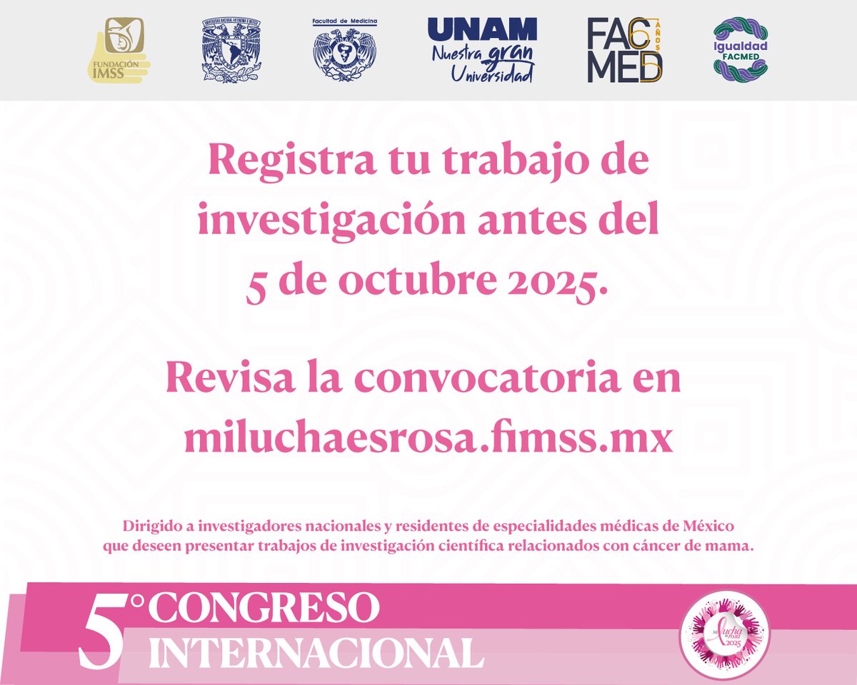 FundacionIMSS's tweet photo. ¿Haces investigación sobre cáncer de mama? ¡Participa!
Consulta la convocatoria completa en https://t.co/brqivY20by
#MiLuchaEsRosa
#FIMSS https://t.co/ecrU3vBz4Y