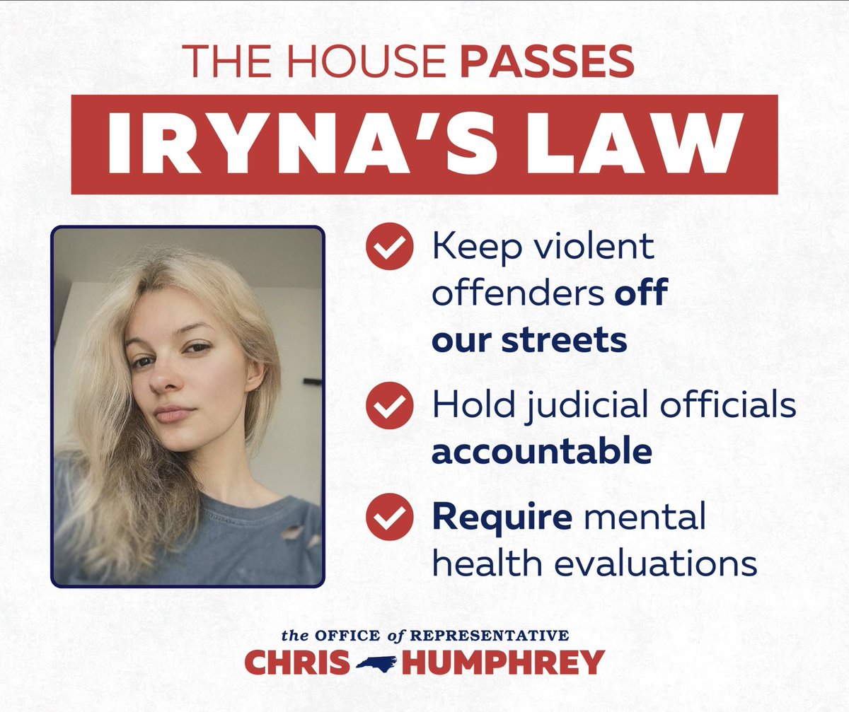 Our communities deserve peace of mind knowing repeat violent offenders won’t slip through the cracks. Today I voted YES for Iryna’s Law — because I believe in putting public safety and accountability FIRST in North Carolina. #ncga #ncpol