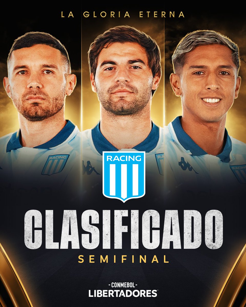 🔥🔝 ¡A semifinales, 28 años después!

🏆🩵 <a href="/RacingClub/">Racing Club</a> entre los cuatro mejores de la CONMEBOL #Libertadores. La última vez fue en 1997...

#GloriaEterna