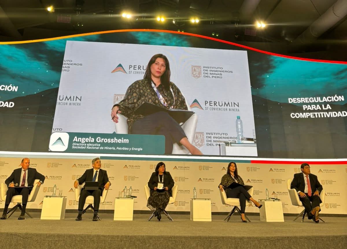 snmpeperu's tweet image. Angela Grossheim, directora ejecutiva de la @snmpeperu, participó en la conferencia “Desregulación para la competitividad” de #Perumin37, un espacio en el que se abordaron las demoras y trabas normativas que impactan en el sector minero. 

#SNMPE #CumbreMinera #MineríaPeruana