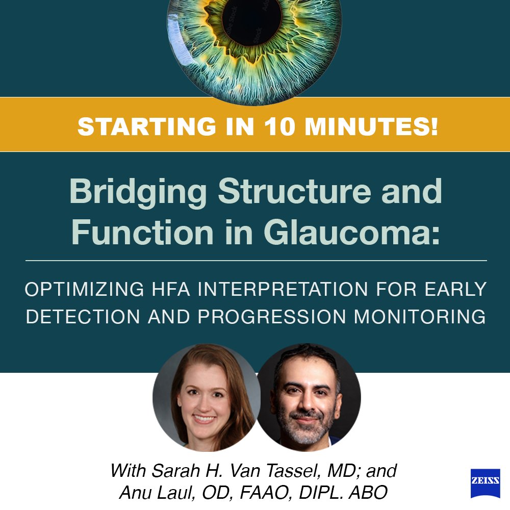 ⏰ Starting in 10 minutes! Join experts Drs. Sarah Van Tassel and Anu Laul for a live discussion on the crucial interplay between structural and functional changes in glaucoma. There’s still time – join us at ow.ly/1SOA50X19hn #sponsored