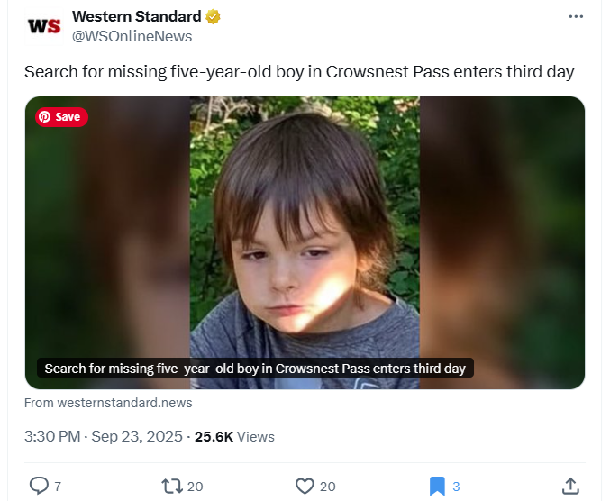 Do you think the RCMP could take some time to look for this lost little boy? He's been missing three days!
Or are they too tied up killing Ostriches to bother