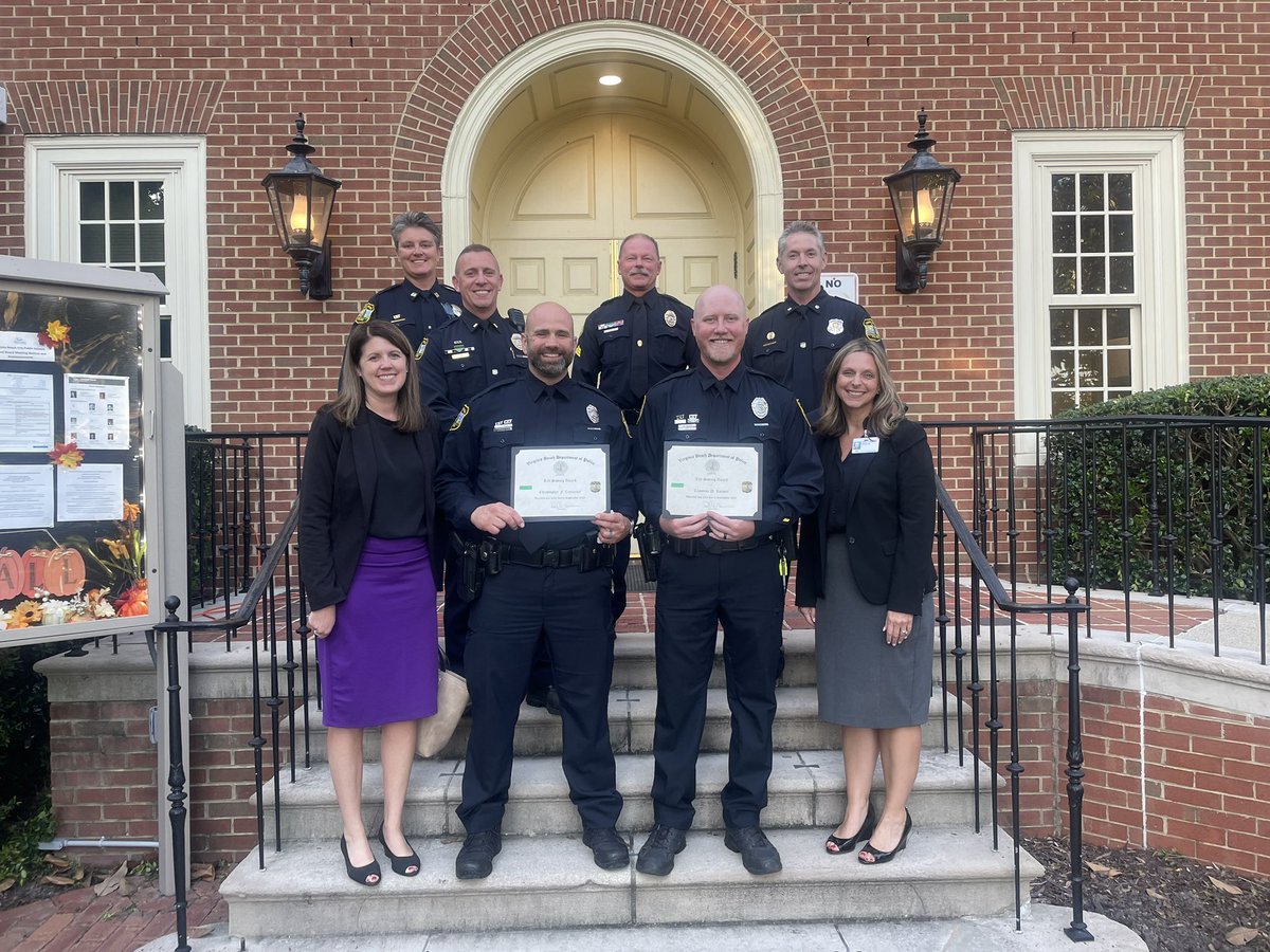 We are incredibly proud of Officer Kolmer &amp; Officer Crescenzi, Ocean Lakes &amp; Kellam School Resource Officers 👨‍✈️recognized for their outstanding &amp; heroic efforts to save a life! 🚔 The VBPD presented them with an honorable life saving medal. Excellent work! 👏 <a href="/vbschools/">VBSchools</a>