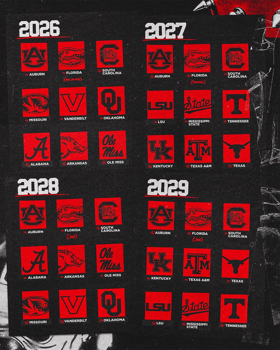 Future conference opponents and sites are set! 

SEC Opponents Reveal ‘26-‘29 ➡️

#GoDawgs