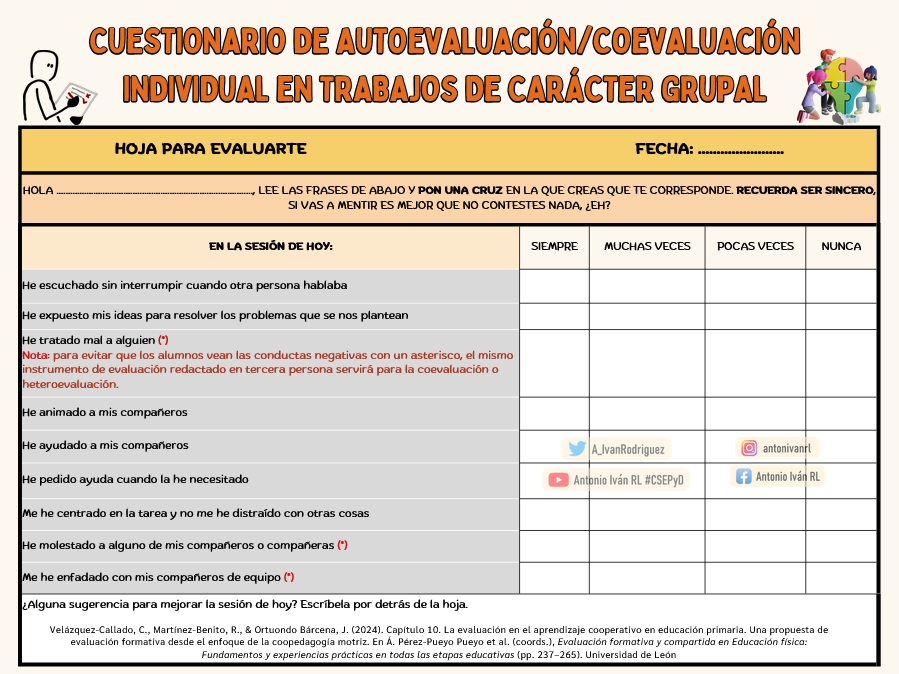A_IvanRodriguez's tweet photo. #Post161 | "Cuestionario de autoevaluación y coevaluación individual en trabajos cooperativos."
🔗 Cap. 10 | 👉 https://t.co/p0iaYWRyqH
Gracias por la observación, @RaulMartinezEF : "no olvidar la necesidad de evaluar el aprendizaje individual en la metodología cooperativa." https://t.co/JmbYr8UUB3