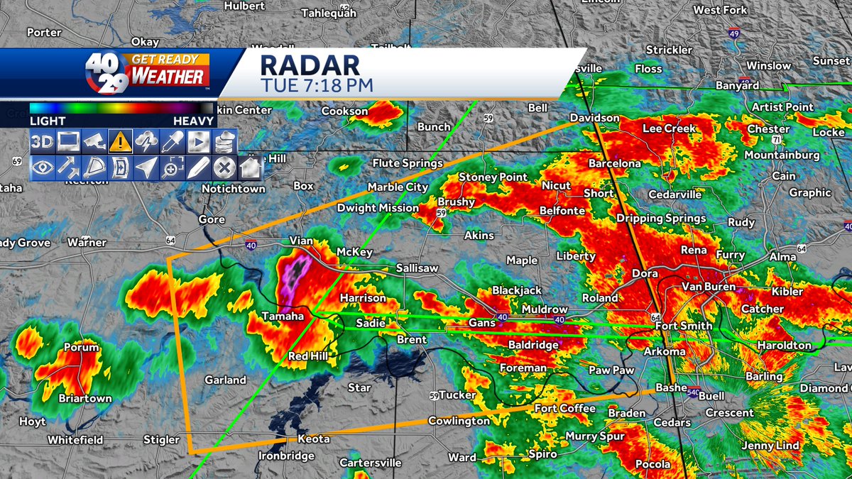7:20pm UPDATE: Some big hail coming into Sequoyah County folks. Traveling along I-40. #okwx