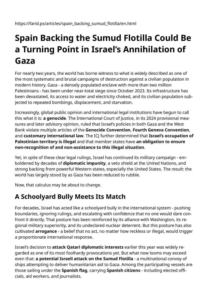 Spain Backing the Sumud Flotilla Could Be a Turning Point in Israel’s Annihilation of Gaza

farid.ps/articles/spain…