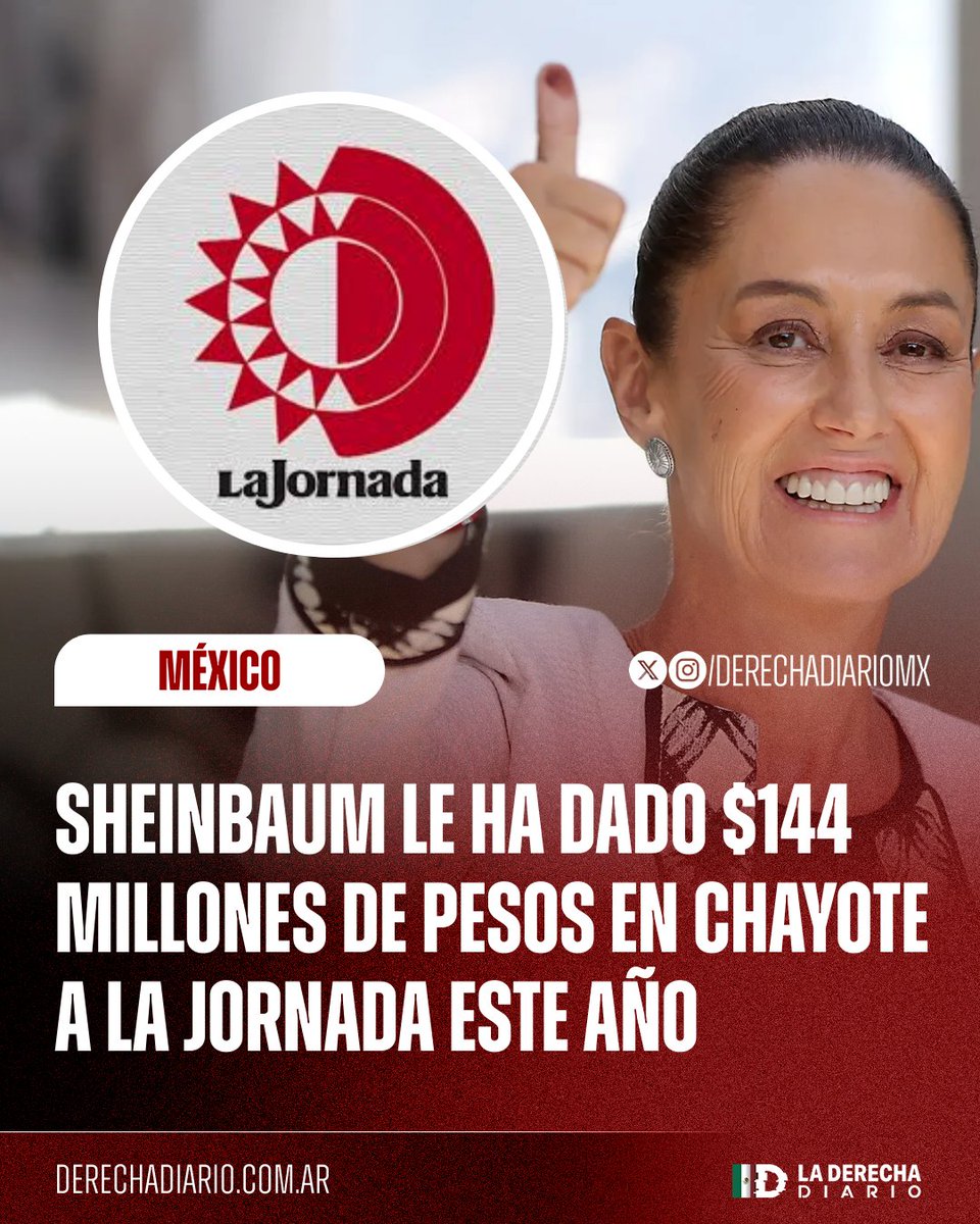 DerechaDiarioMX's tweet photo. 🚨🇲🇽 | SICARIATO EDITORIAL: El gobierno de Claudia Sheinbaum le ha pagado $144 millones de pesos este año al medio de propaganda izquierdista La Jornada para blanquear su imagen y atacar a la oposición, a través de 18 secretarías e instituciones.

Solo del IMSS y las Secretarías de Salud y Seguridad han recibido 8 contratos de propaganda por más de $83 millones de pesos.
