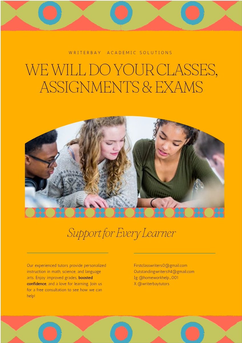 writerbaytutors's tweet image. #ResearchPaperHelp #AcademicWritingHelp #ResearchSupport #DissertationHelp #ThesisHelp #AcademicServices #PlagiarismFreeWriting #LiteratureReviewHelp #DataAnalysisHelp #PhDHelp #StudentSupport #ResearchWriting #AcademicSuccess #PaperEditingServices #CustomResearch