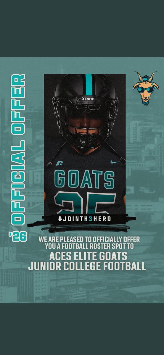 After a great conversation with <a href="/ChrisGriggs9/">Chris Ace Griggs</a> I am blessed to receive a offer from <a href="/AceEliteJucoAth/">Aces Elite Goats Junior College Athletics</a> 
<a href="/JucoOffers/">Juco Offers</a> <a href="/CollegeVisuals1/">CollegeBoundVisuals</a> <a href="/HighSumner/">Jewel Sumner High Football</a>