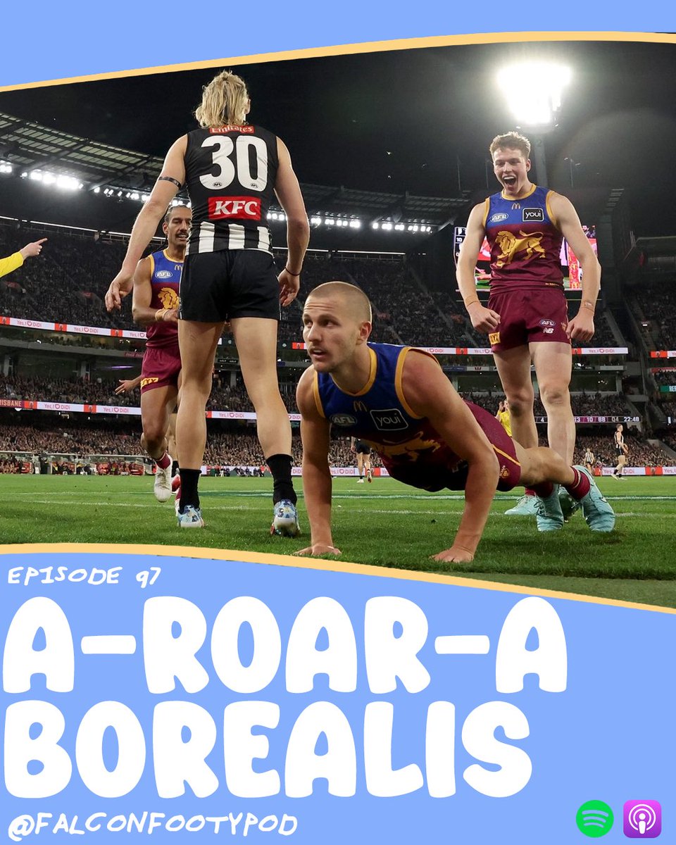 falconfootypod's tweet image. We are nearing the pointy end of the season now! This week, we discuss two huge games, @Lowry_16  goes roar, @jesseSPANNER hates the Brownlow, @QuantumJC  talks Cox, and @cassvag fears the Cat Man

Available on #Spotify and #applepodcasts: shorturl.at/oCSHq