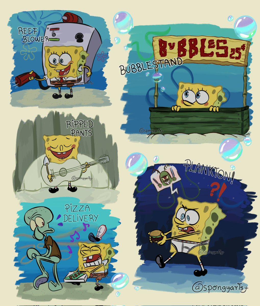 spongyarts's tweet image. I was bored so i wanted to draw 5 Spongebob Classic episodes!!
#spongebob