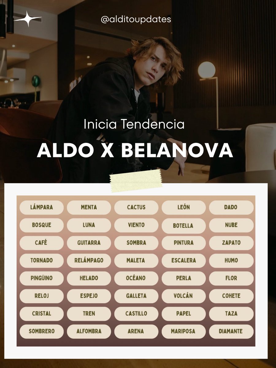 ¡Iniciamos tendencia con una dinámica!

ALDO X BELANOVA

📌Comenta cada palabra de la imagen JUNTO a la frase oficial+ RT a TODOS los comentarios.
📌En el mismo tweet etiqueta a: <a href="/Bunkermx/">Bunker Producciones</a> <a href="/Belanova/">Belanova</a> y <a href="/UMusicMexico/">Universal Music México</a> 

Hagamos mucho ruido team. 🫶🏻⭐️

#LaCasaDeLosFamosos #LCDLFMX