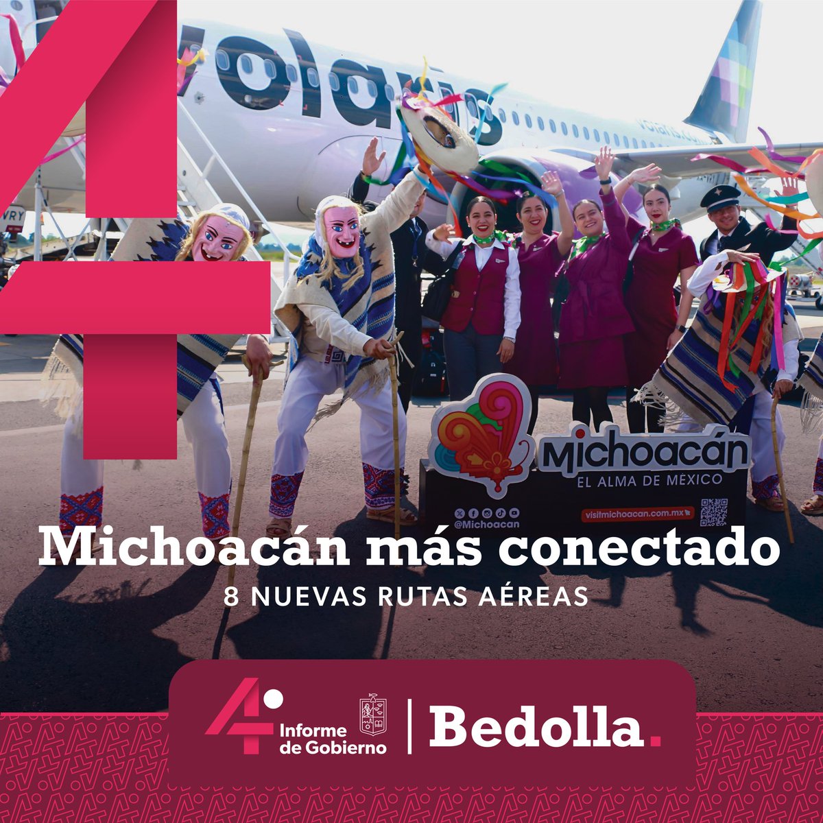 ¡Hoy Michoacán cuenta con una conectividad aérea sin precedentes! 

Se concretó la apertura y operación de ocho nuevas rutas aéreas que enlazan de manera directa a Michoacán con destinos internacionales y nacionales. #4TInformeBedolla