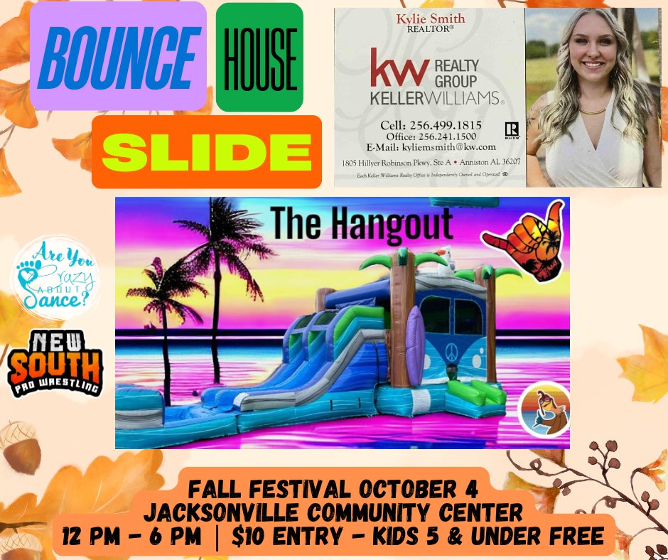NewSouth_PW's tweet image. In our first foray into organizing a FALL FESTIVAL, we have some announcements to drop!

Bounce House!
Inflatable Obstacle Course!
Cake Walk!
Potato Sack Races!

Fall Festival 12 pm - 6 pm with New South Pro Wrestling at 4 pm featuring the main event of @BigDaveSince99 (c) vs.…