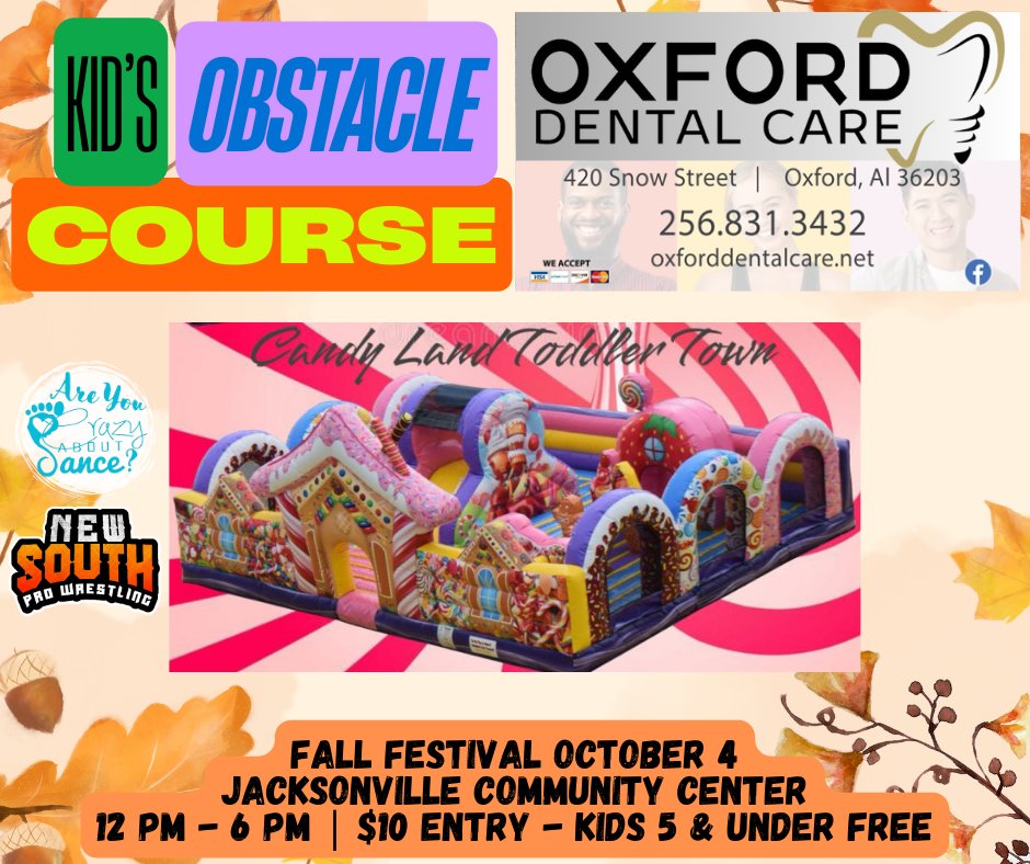 NewSouth_PW's tweet image. In our first foray into organizing a FALL FESTIVAL, we have some announcements to drop!

Bounce House!
Inflatable Obstacle Course!
Cake Walk!
Potato Sack Races!

Fall Festival 12 pm - 6 pm with New South Pro Wrestling at 4 pm featuring the main event of @BigDaveSince99 (c) vs.…