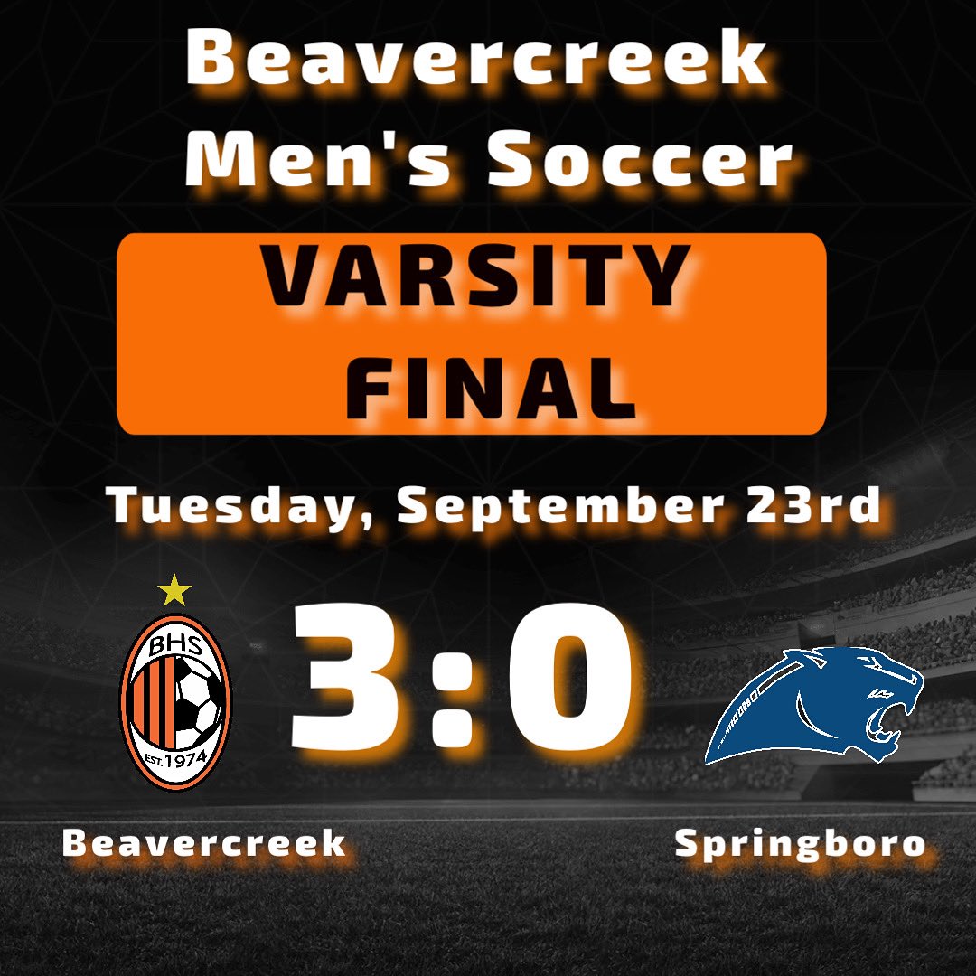 bcrkvarboysoccr's tweet photo. 🦫 Beavercreek Varsity Soccer ⚽️

Tuesday, September 23rd

Final

Beavercreek Varsity - 3
⚽️ Walling 
⚽️ Goessl (Walling)
⚽️ Krieman (Moody)
🧤Martin 

Springboro Varsity - 0 https://t.co/NcEGeWhQwp