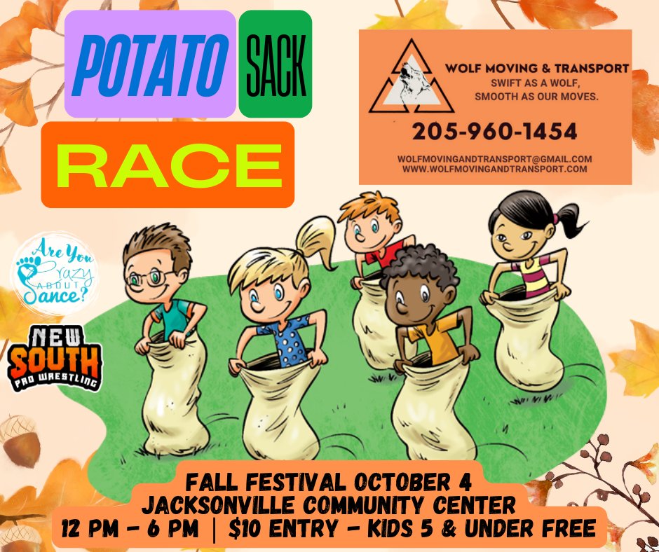 NewSouth_PW's tweet image. In our first foray into organizing a FALL FESTIVAL, we have some announcements to drop!

Bounce House!
Inflatable Obstacle Course!
Cake Walk!
Potato Sack Races!

Fall Festival 12 pm - 6 pm with New South Pro Wrestling at 4 pm featuring the main event of @BigDaveSince99 (c) vs.…