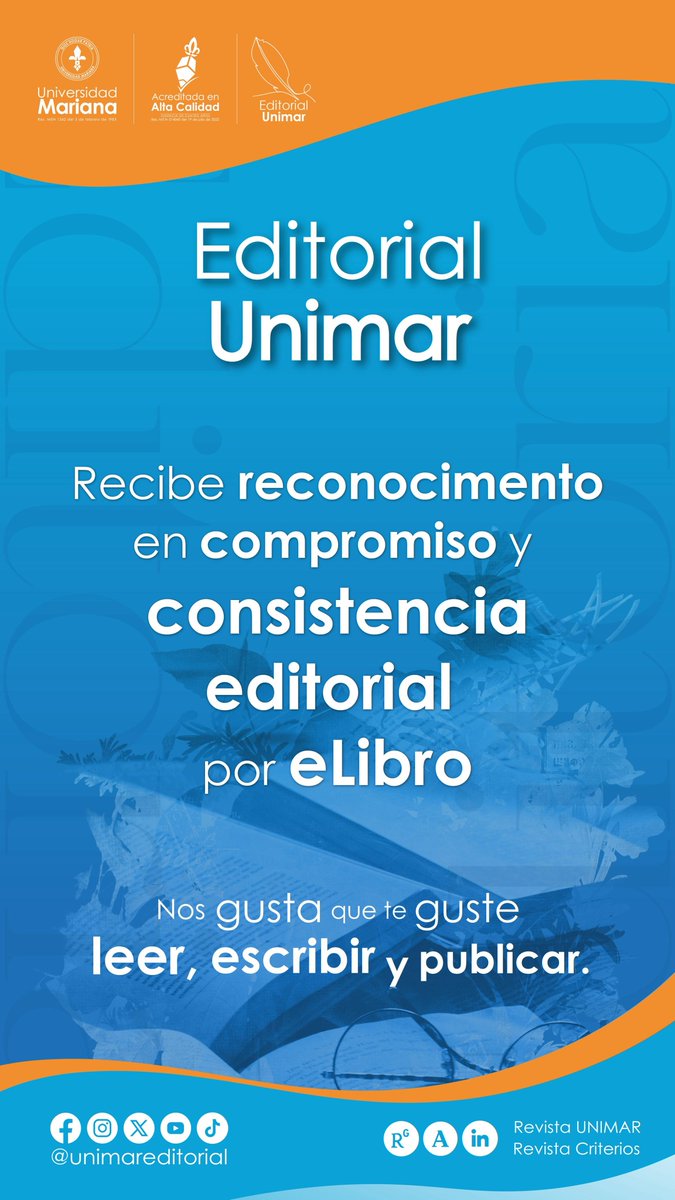 📚✨ La Editorial Unimar fue reconocida por eLibro como Editorial Estratégica de la Región en el Informe de Lectura 2024. Un logro que reafirma nuestro compromiso con la calidad, la difusión académica y la misión de formar, investigar y servir. 💙🤍

#EditorialUnimar #AltaCalidad