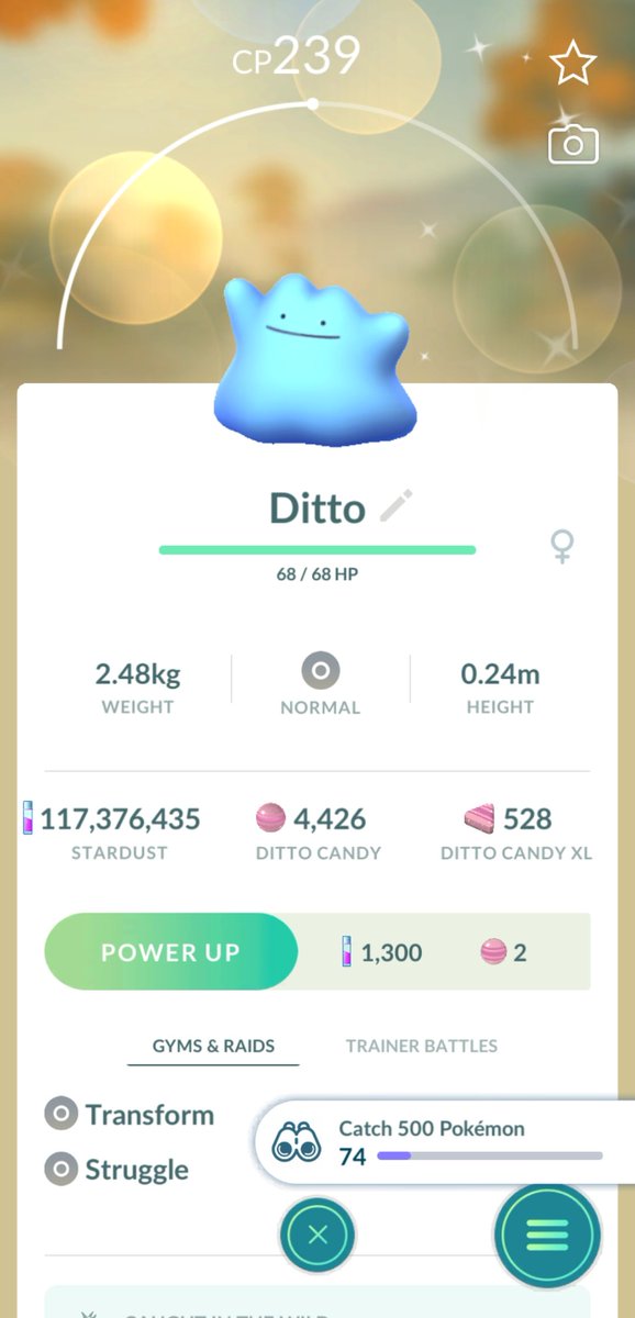 FillainPoGo's tweet image. Why is my Ditto female? 🤔

#PokemonGO #Ditto