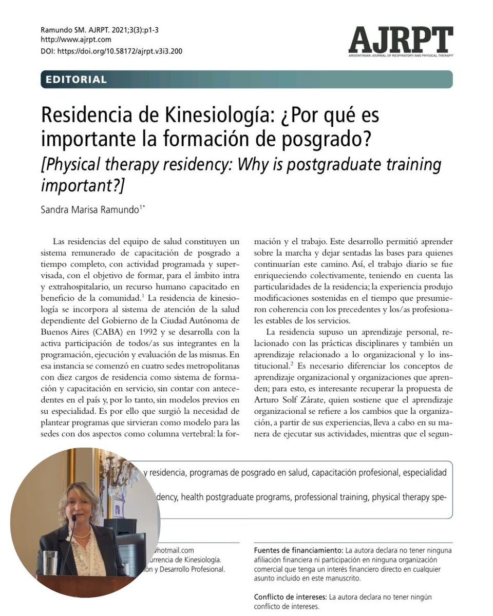 Hoy, en el #DíaDelResidente homenajeamos a la Lic. Sandra Ramundo, referente de la kinesiología. La recordamos con respeto y gratitud con la editorial publicada en nuestra revista.🖤