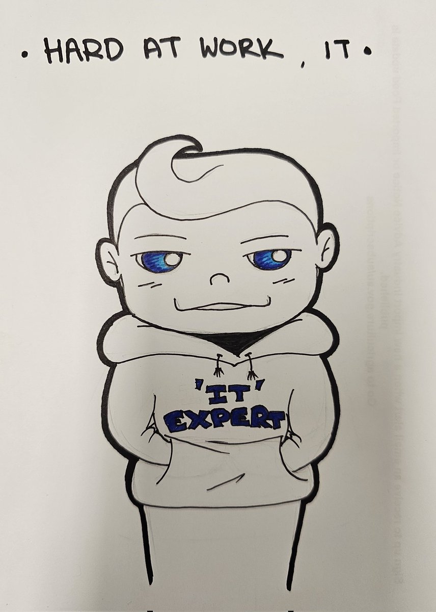 ( •̯́ ₃ •̯̀) sowwie for being so absent...

But, uh, here's a cute little doodle of a coworker I did at work~?

>n<

Um, love y'all!

~♡~