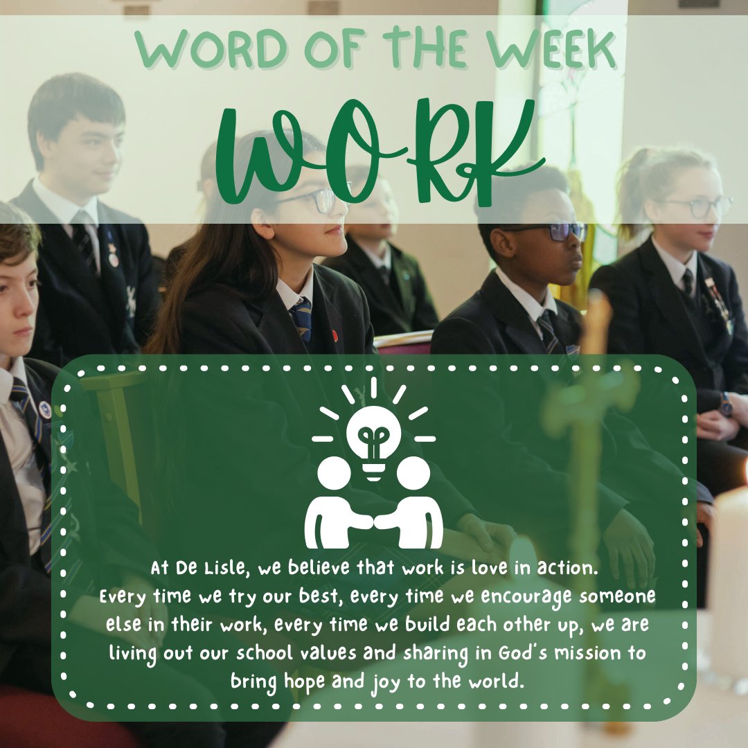 ✨ Word of the Week: WORK ✨

In our Catholic tradition, work has dignity. Whether through study, helping at home, or serving others, when we put love into what we do, work becomes service — love in action. 💙

#WordOfTheWeek #RootedAndGroundedInLove #CatholicFaith #schoollife