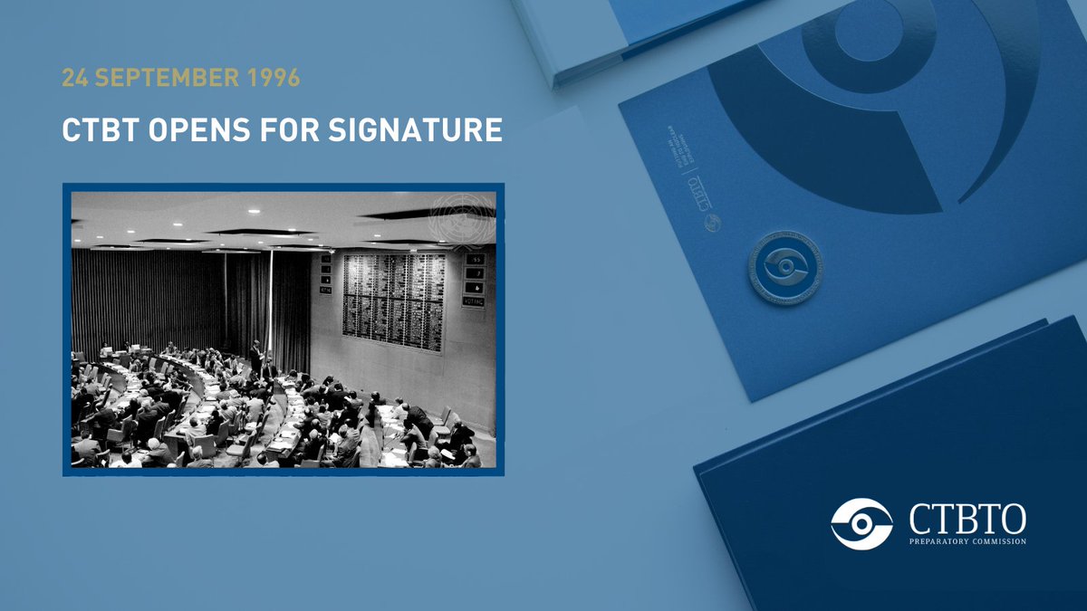On 24 September 1996, the #CTBT opened for signature, with 71 States signing it on day one. Today, with near-universal support, the Treaty stands as a powerful commitment to end nuclear testing for good. Learn more: ctbto.info/signatories