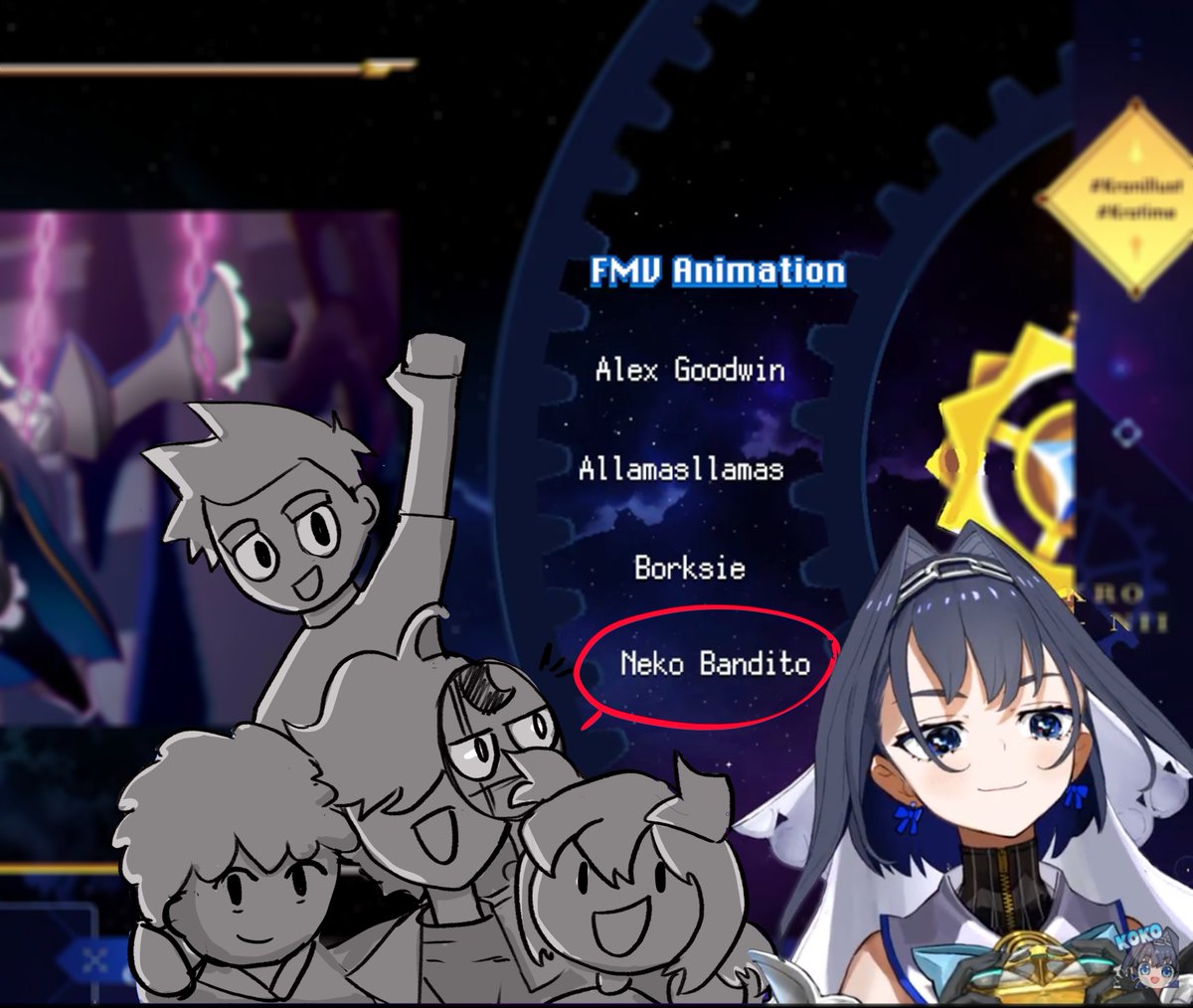 There I am!!!👀It's been a wonderful experience working on this and seeing Kronii playing it. Here's a little sketch of the FMV animators to celebrate
#krotime #ChronoGear