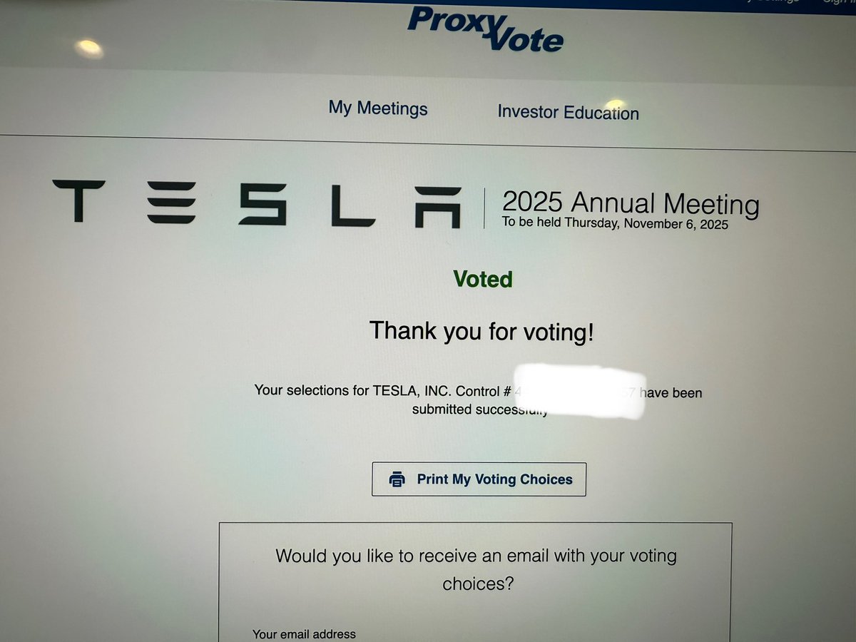 Got some time at last—gonna take care of that Tesla board vote tonight. Then it’s straight to chill mode and good sleep.
