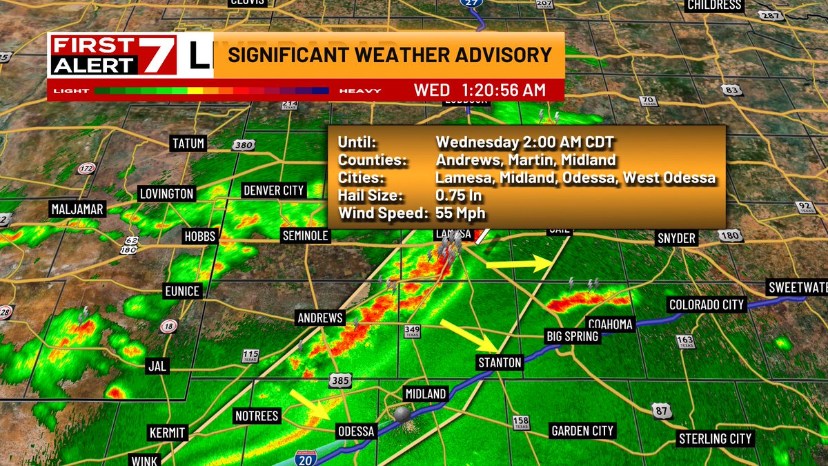 STRONG WINDS: A line of strong thunderstorms was producing wind gusts up to 50+ mph across the Permian Basin. These storms will affect Odessa..Midland and Big Spring over the next 30 minutes.