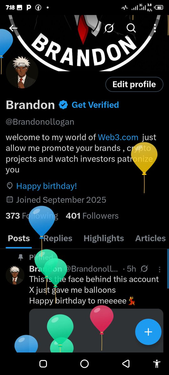 X gave me balloons 
It's my birthday today 
Yeeeeeyyyy