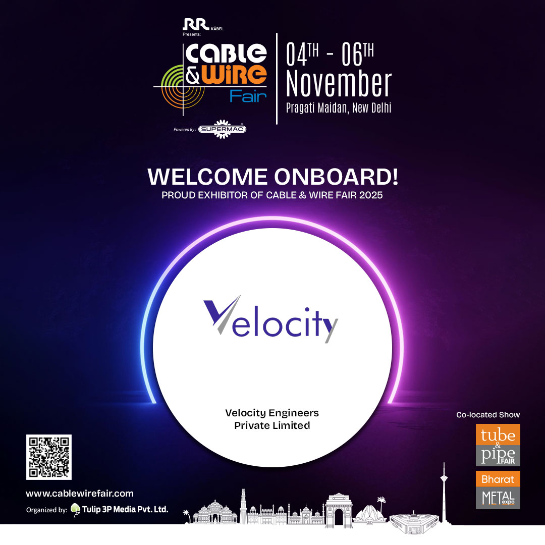 cablewirefair's tweet image. We are Honored to Welcome, Velocity Engineers Pvt. Ltd. at @CableWireFair 𝟐𝟎𝟐𝟓.

📅4-6 Nov 2025 |📍Pragati Maidan, New Delhi
🔗For more info, visit: cablewirefair.com

#CableWireFair #WireExpo #CableExpo #WireExhibition #WireIndustry #CableIndustry #VelocityEngineers