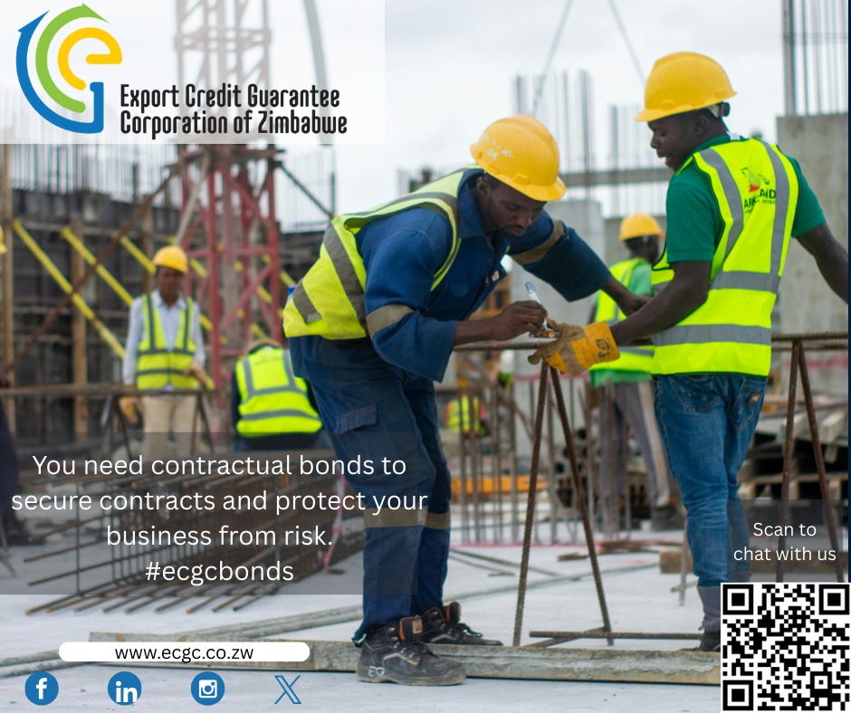 Secure your business at every stage with <a href="/credit_export/">Export Credit Corporation Of Zimbabwe</a> 
We provide tailored bonds and guarantees to protect what matters most.