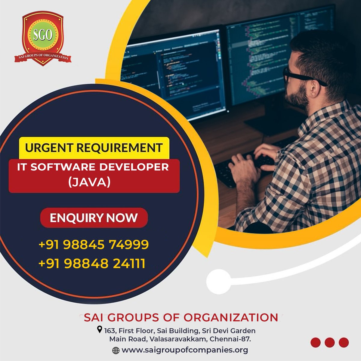 sgoofficial2010's tweet image. ๐ป Weโre Hiring: IT Software Developer (Java) โ
For more info Call us @ 98848 24111, 98845 74999
Visit our website: saigroupofcompanies.org
#consultancy #jobconsultancy #JavaDeveloper #sgo
#coaching #consulting #abroad #chennai
#jobsinchennai