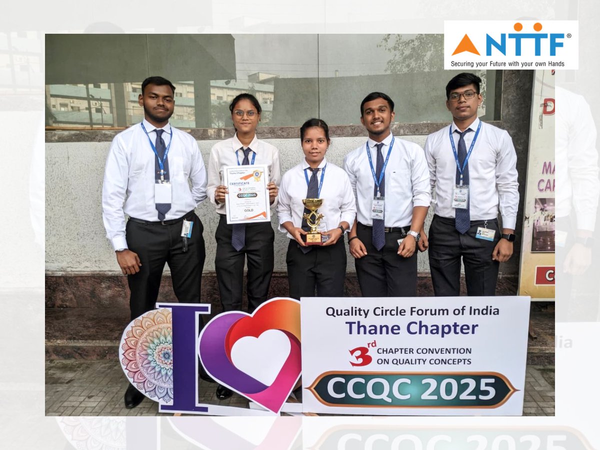 NTTFindia's tweet image. MNTC wins GOLD Award at 3rd CCQC, Thane Chapter!  Congratulations to our talented students for showcasing exceptional teamwork, innovation &amp;amp; quality commitment! #NTTF #MNTC #GoldAward #StudentAchievement