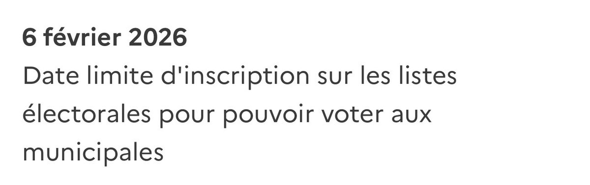 sebastienmura's tweet photo. Vous avez jusqu’au 6 février 2026 pour vous inscrire sur les listes électorales et pouvoir voter aux prochaines élections municipales des 15 et 22 mars 2026 👍
👉 Ne laissez pas les autres décider à votre place : TOUT EST POLITIQUE ‼️ https://t.co/DIaQ0mEdgb