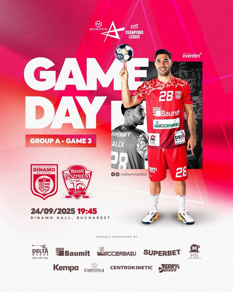 Dinamo Bucuresti Official (@dinamooficialcs) on Twitter photo HANDBAL. Zi de meci în Machineseeker <a href="/ehfcl/">EHF Champions League</a>
💥DINAMO - @handballveszprem (Ung)
⏱Sala Dinamo, ora 19:45
🎟Bilete pe Eventim.ro
🖥️Digi Sport 3, Prima Sport
#csdinamobucurești #csdinamo #dinamohandbal #MCL #EHFCL HANDBAL. Zi de meci în Machineseeker <a href="/ehfcl/">EHF Champions League</a>
💥DINAMO - @handballveszprem (Ung)
⏱Sala Dinamo, ora 19:45
🎟Bilete pe Eventim.ro
🖥️Digi Sport 3, Prima Sport
#csdinamobucurești #csdinamo #dinamohandbal #MCL #EHFCL