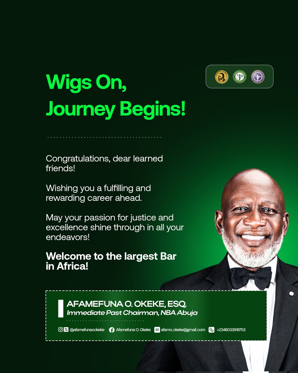 ⚖️ Wigs on, Journey begins!

🎉 Congratulations, dear learned friends! 

Wishing you a fulfilling and rewarding career ahead. 

May your passion for justice and excellence shine through in all your endeavors! 

Welcome to the largest Bar in Africa!