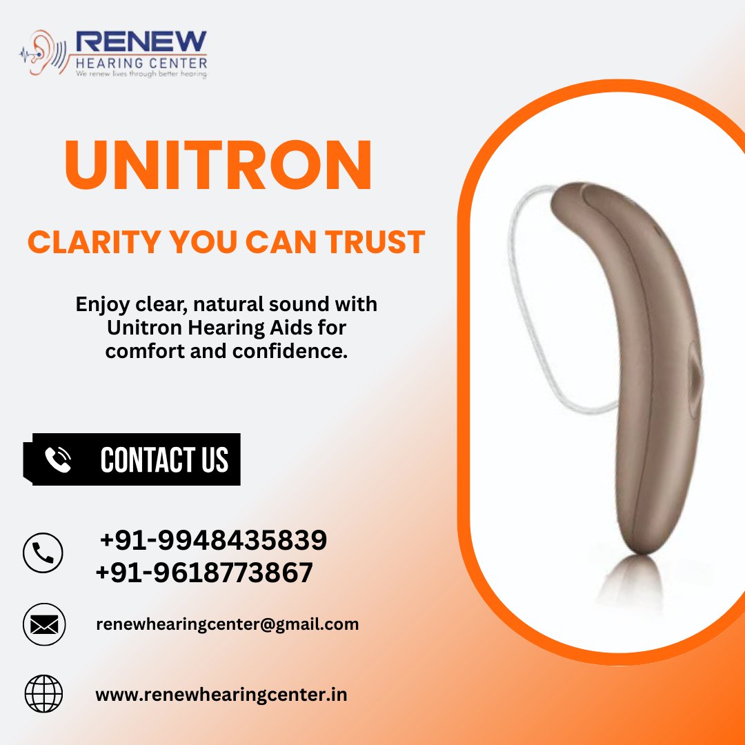 HearingRenew's tweet image. Experience crystal-clear, natural sound with Unitron Hearing Aids, designed for comfort, clarity, and confidence in every moment.

For more information visit: renewhearingcenter.in
Call us: +91-9948435839, +91-9618773867
Email id : renewhearingcenter@gmail.com

#Unitron