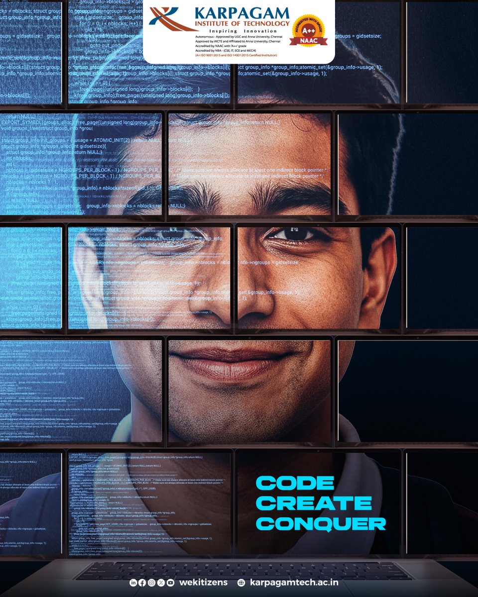 wekitizens's tweet image. From algorithms to AI and apps to automation, Computer Science & Engineering equips you with skills to thrive in a technology-first world. Be the engineer who doesn’t just adapt to the future but builds it.
#ComputerScienceEngineering #FutureEngineers #KIT