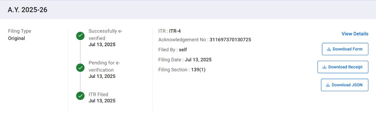 shivqmawasthi's tweet photo. @IncomeTaxIndia
ITR-4 A N: 311697370130725 
Filed &amp; E-V 13 July 2025
Status: Processing Pending 
वित्त मंत्री @nsitharaman ने संसद में कहा था 10 दिन में ITR प्रोसेस होगा और पैसा मिल जाएगा
लेकिन 73 दिन बाद भी ये हाल है। 

@PMOIndia #itrrefund  #TDS https://t.co/WXNfzMPAJV